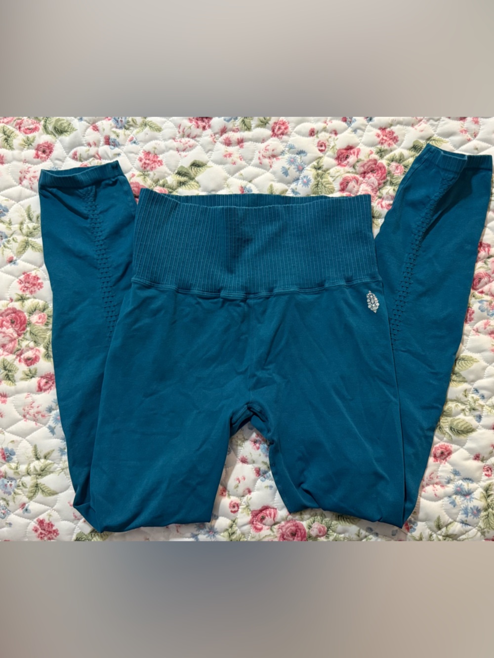 FP Movement by Free People Teal High-Rise Ribbed-Waist Leggings